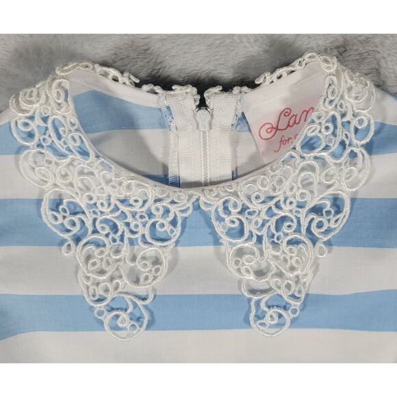 Vintage Lanz for Girls Made in USA Blue White Stripe Dress Style z655c Girls 5 - Picture 3 of 8